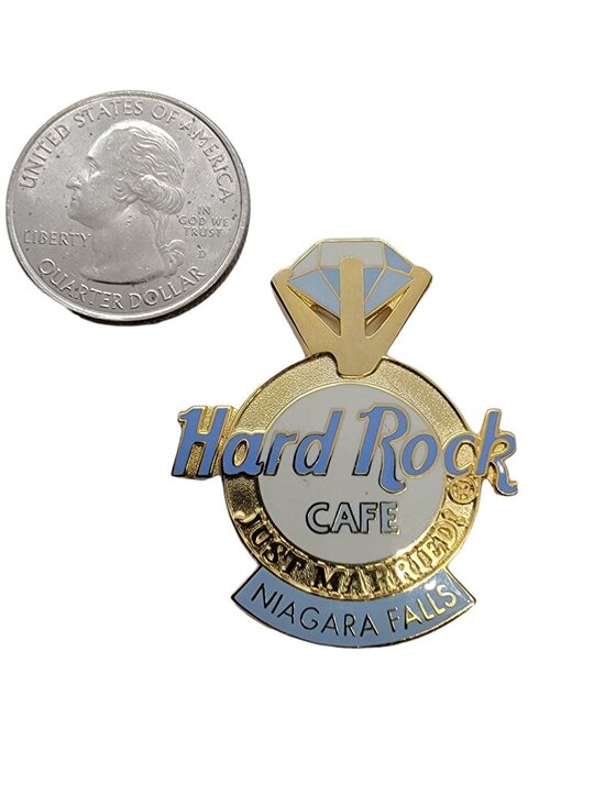 Hard Rock Cafe Niagara Falls NY 2002 "Just Married" Diamond Wedding Ring Pin - Picture 2 of 4